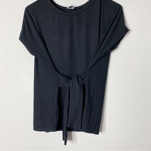 Black Ribbed Business Casual Women’s Top with Front Tie